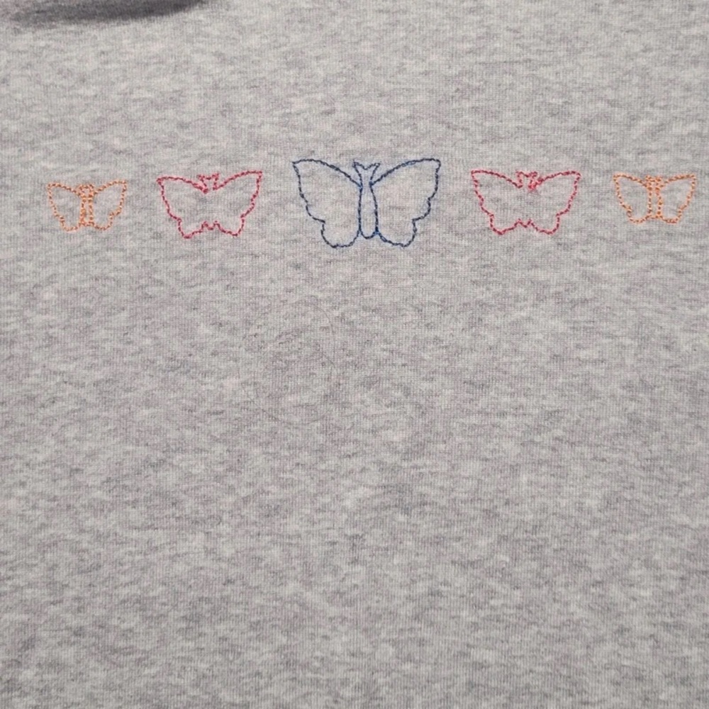 American Eagle Outfitters Light Heather Gray Tee with Pastel Butterfly Row - Picture 3 of 4